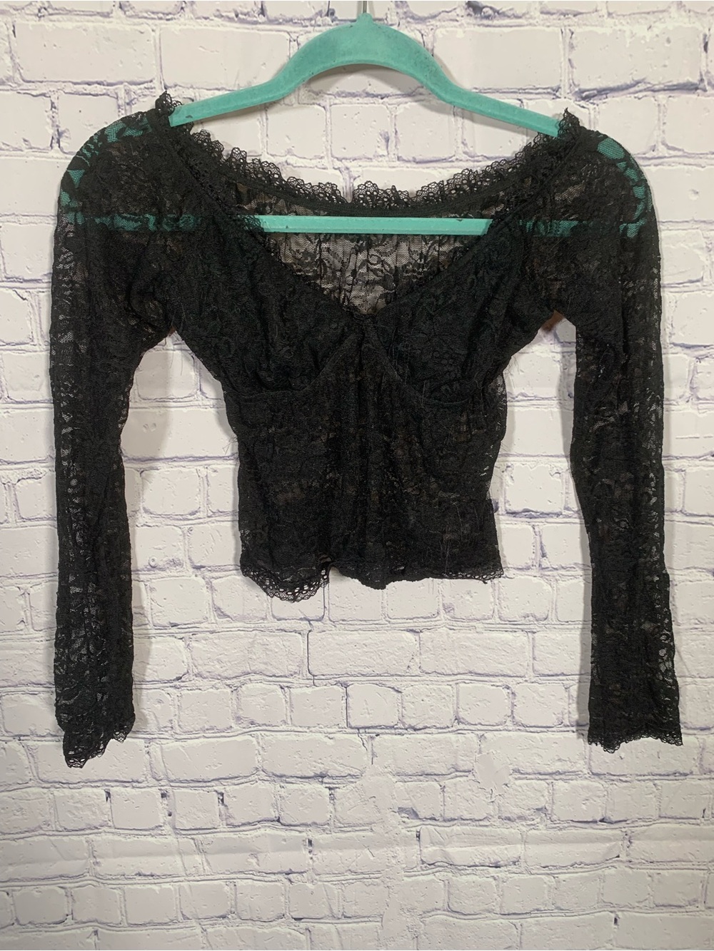 Womens Sheer Lace Babydoll Long Sleeve Top Black Size M Whimsigoth Grunge Goth